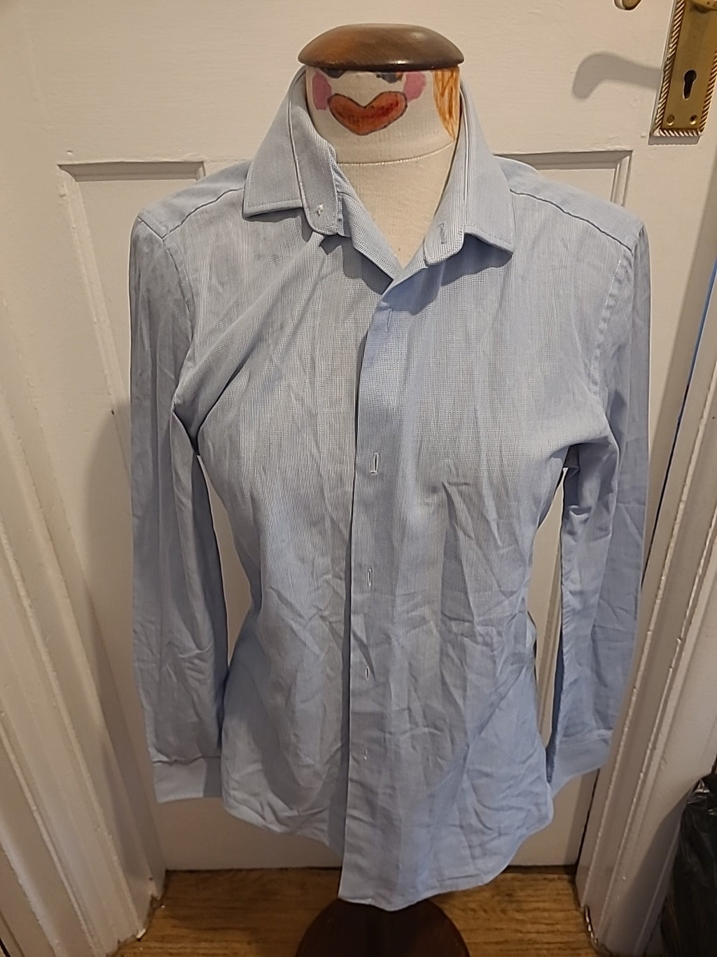 Mens Next Size 15" Pale Blue Detailed Slim Fit Long Sleeved Shirt