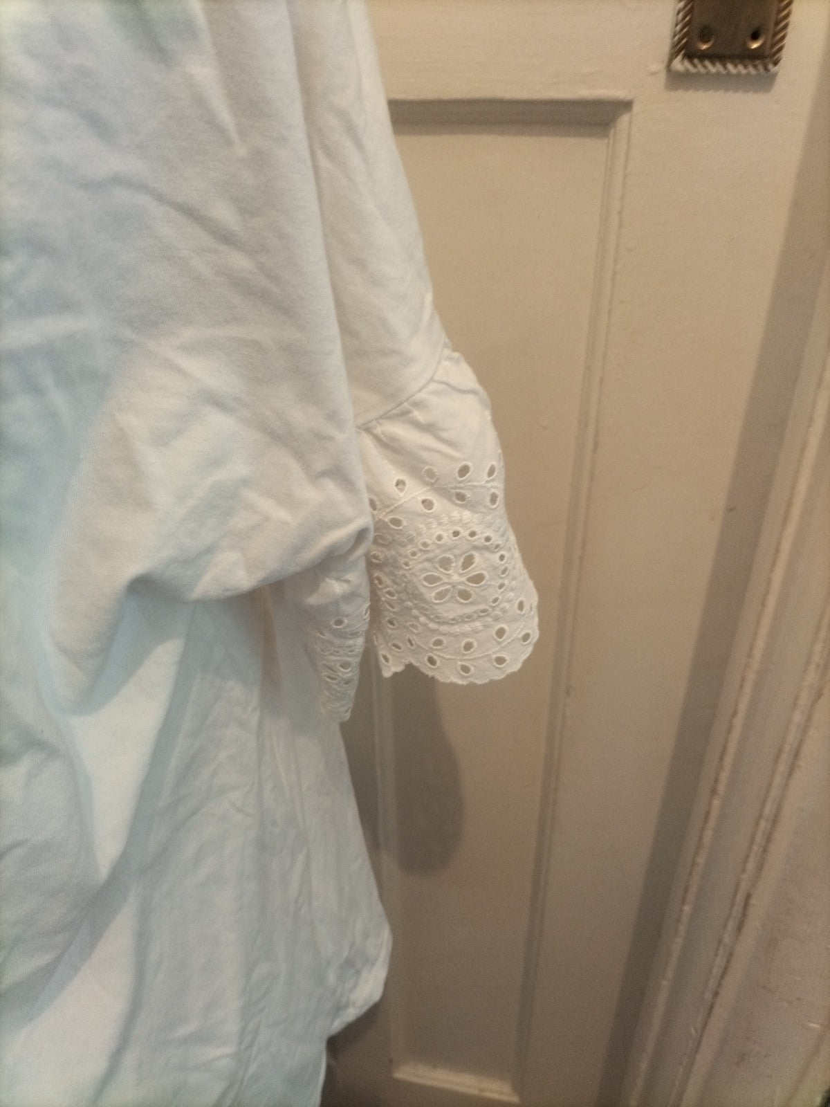 Ladies George Size 20 White Patterned Sleeve Round Neck T-shirt