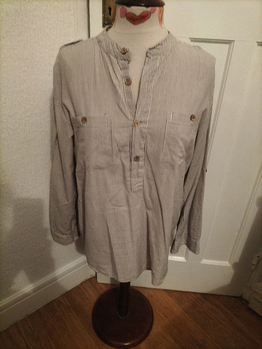 Mens Sandstone Size Small Navy/White Striped Long Sleeved Polo