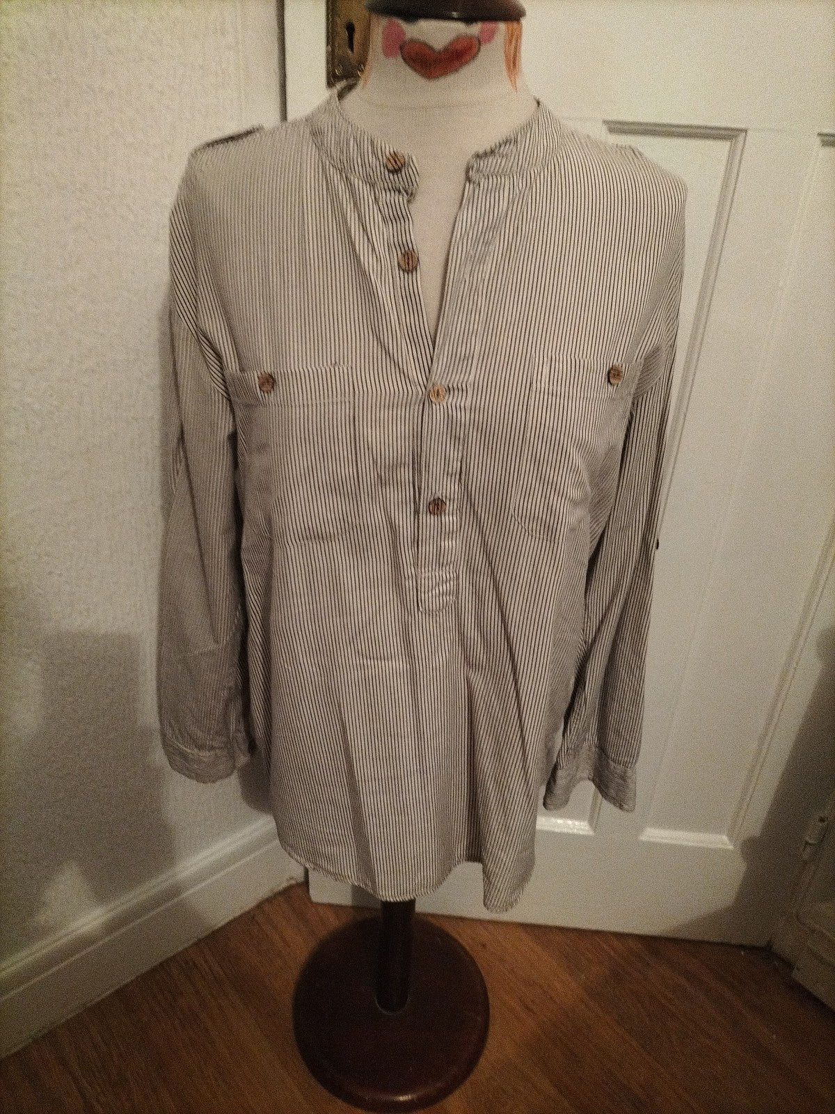 Mens Sandstone Size Small Navy/White Striped Long Sleeved Polo