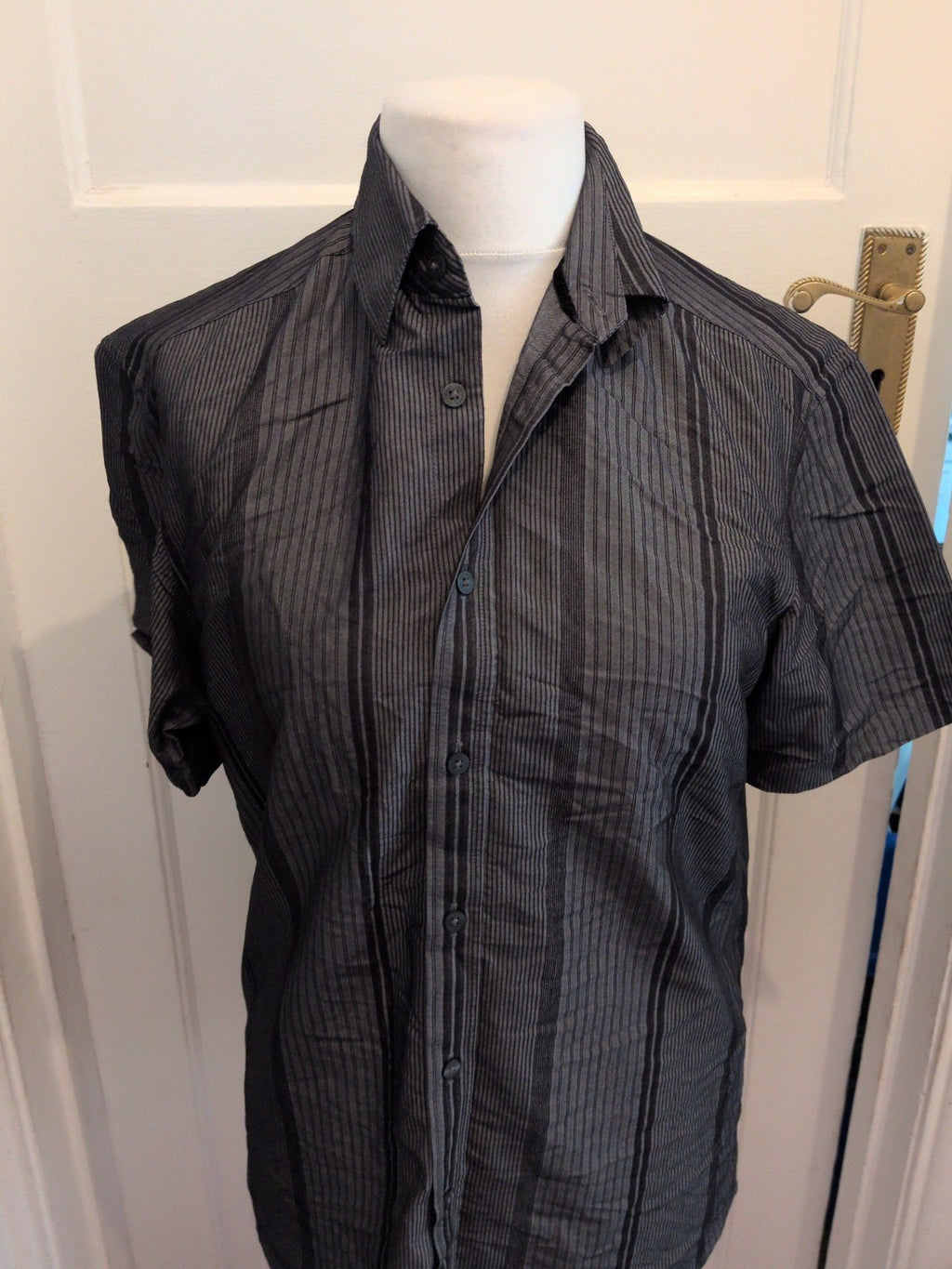 Marks And Spencer Autograph Small Gilver Gry And Black Short Sleeve Shirt