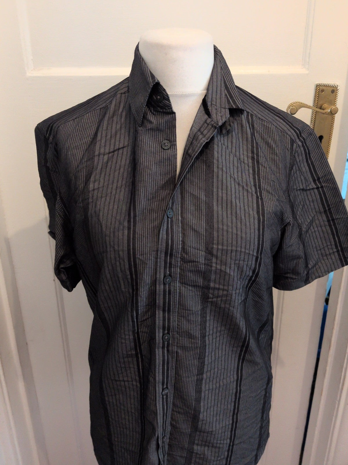 Marks And Spencer Autograph Small Gilver Gry And Black Short Sleeve Shirt