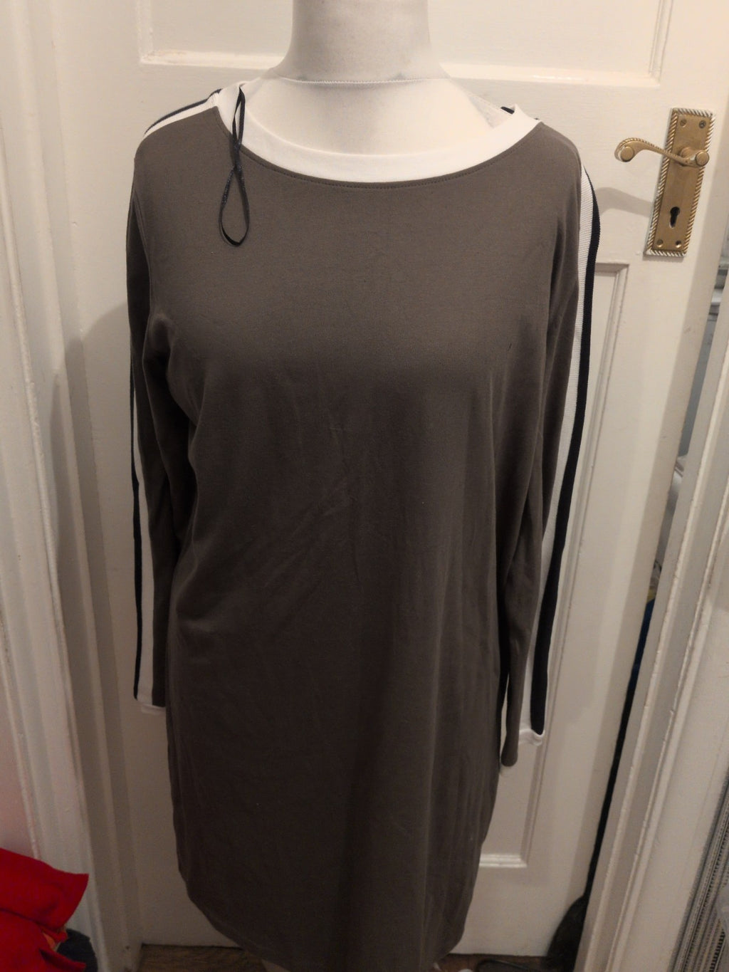 Rainbow Large Khaki With White Trim Long Sleeve Dress