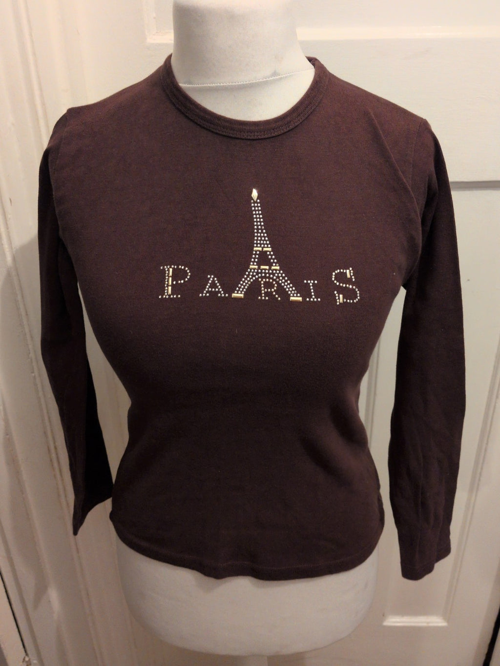 Linda Medium Brown Long Sleeve Paris Print T-shirt