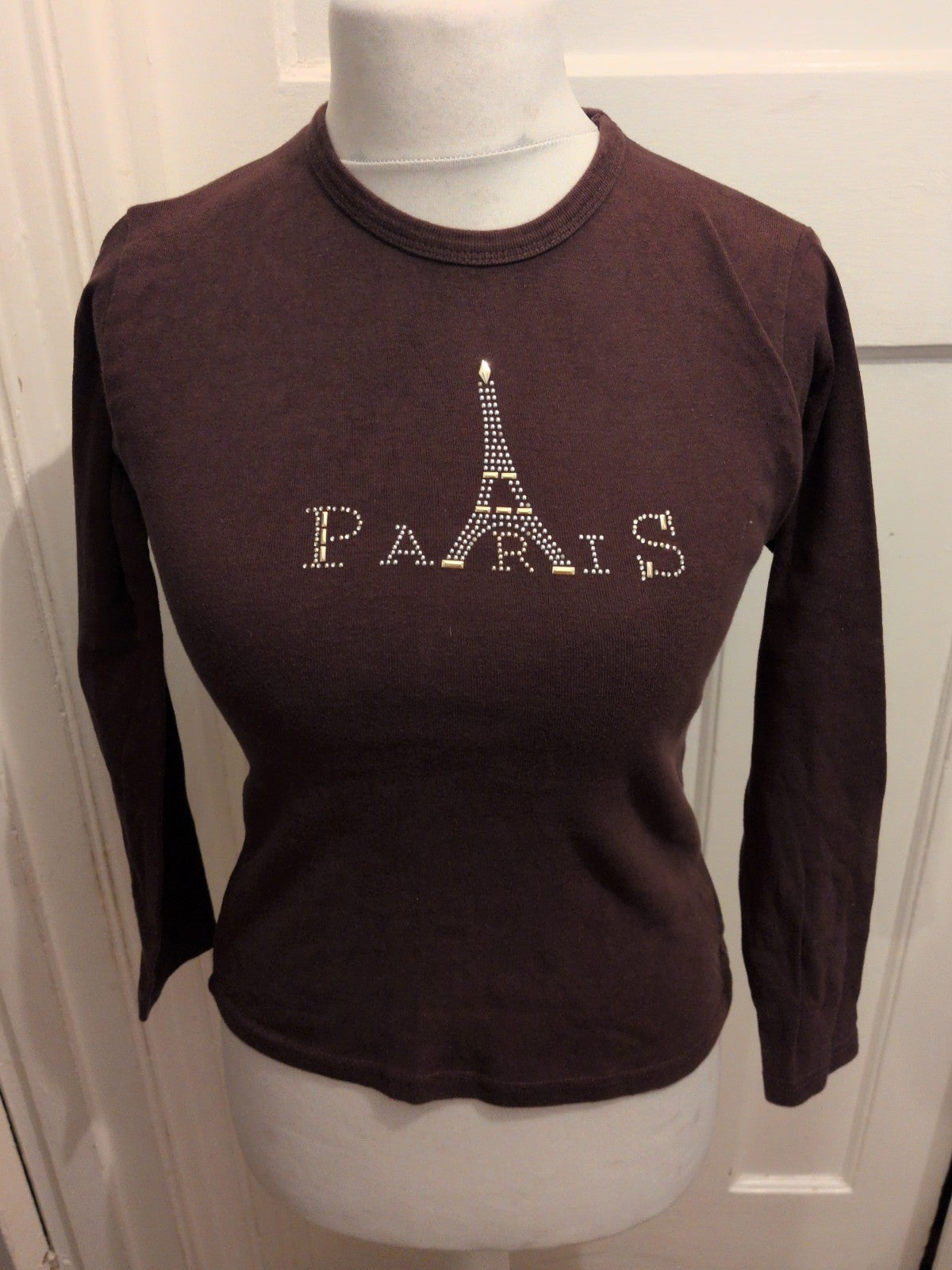 Linda Medium Brown Long Sleeve Paris Print T-shirt