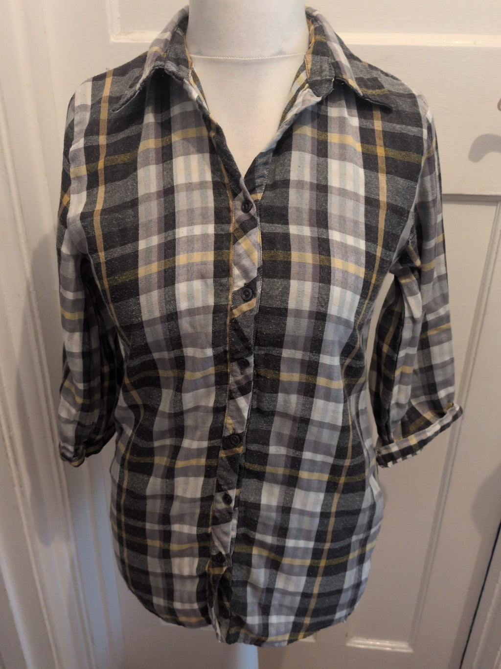 Primark 12 Grey Check Long Sleeve Buttoned Shirt Dress