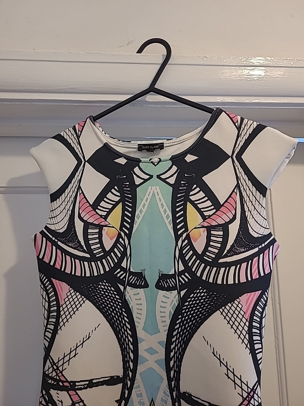Ladies River Island Size 8 Multi Coloured Slight Padded Sleeveless Dress