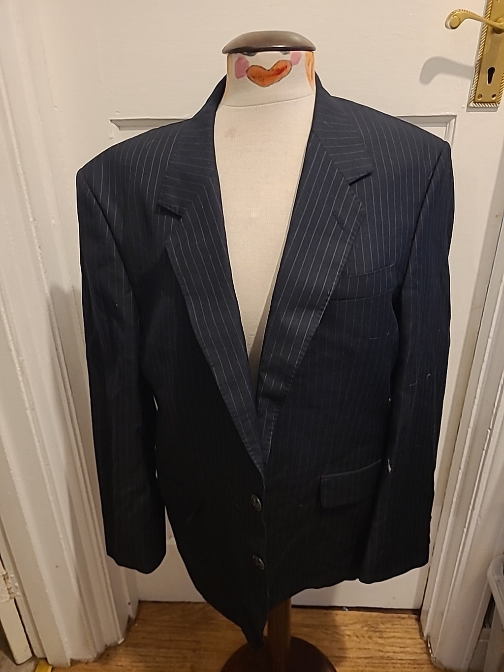 Mens Size 42S Black Pinstripe Lined Blazer