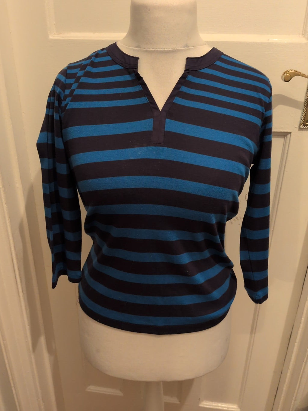 First Avenue Small Blue And Navy Stripe Long Sleeve Blouse