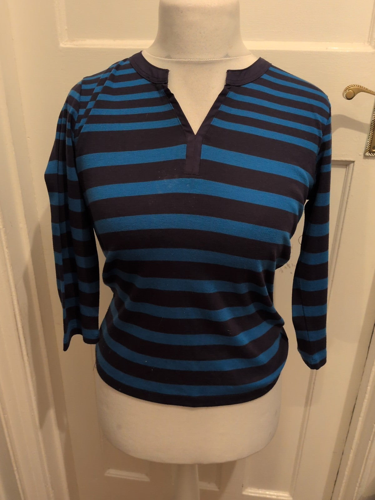 First Avenue Small Blue And Navy Stripe Long Sleeve Blouse