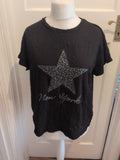 Ladies Papaya Size 20 Black Short Sleeve With Silver Star Pyjama Top