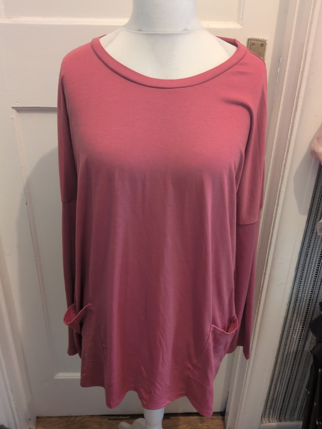 4XL Pink Long Sleeve Blouse With Pockets