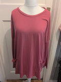 4XL Pink Long Sleeve Blouse With Pockets