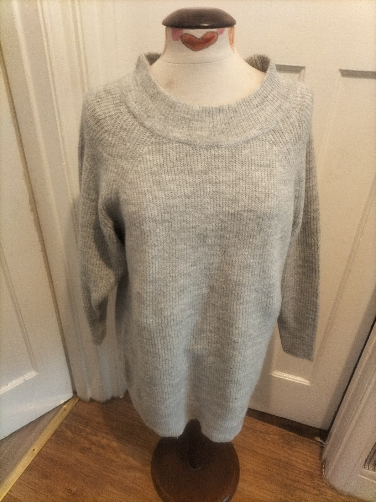 Ladies Peacock Grey Round Neck Long Sleeve Jumper