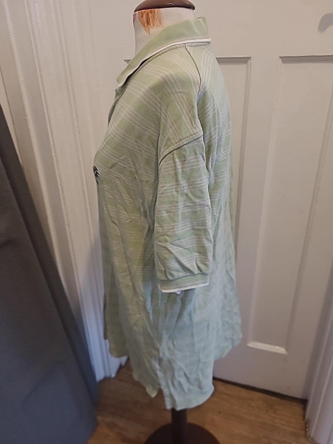 Mens Faldo Size Medium Green White Striped Short Sleeved Polo