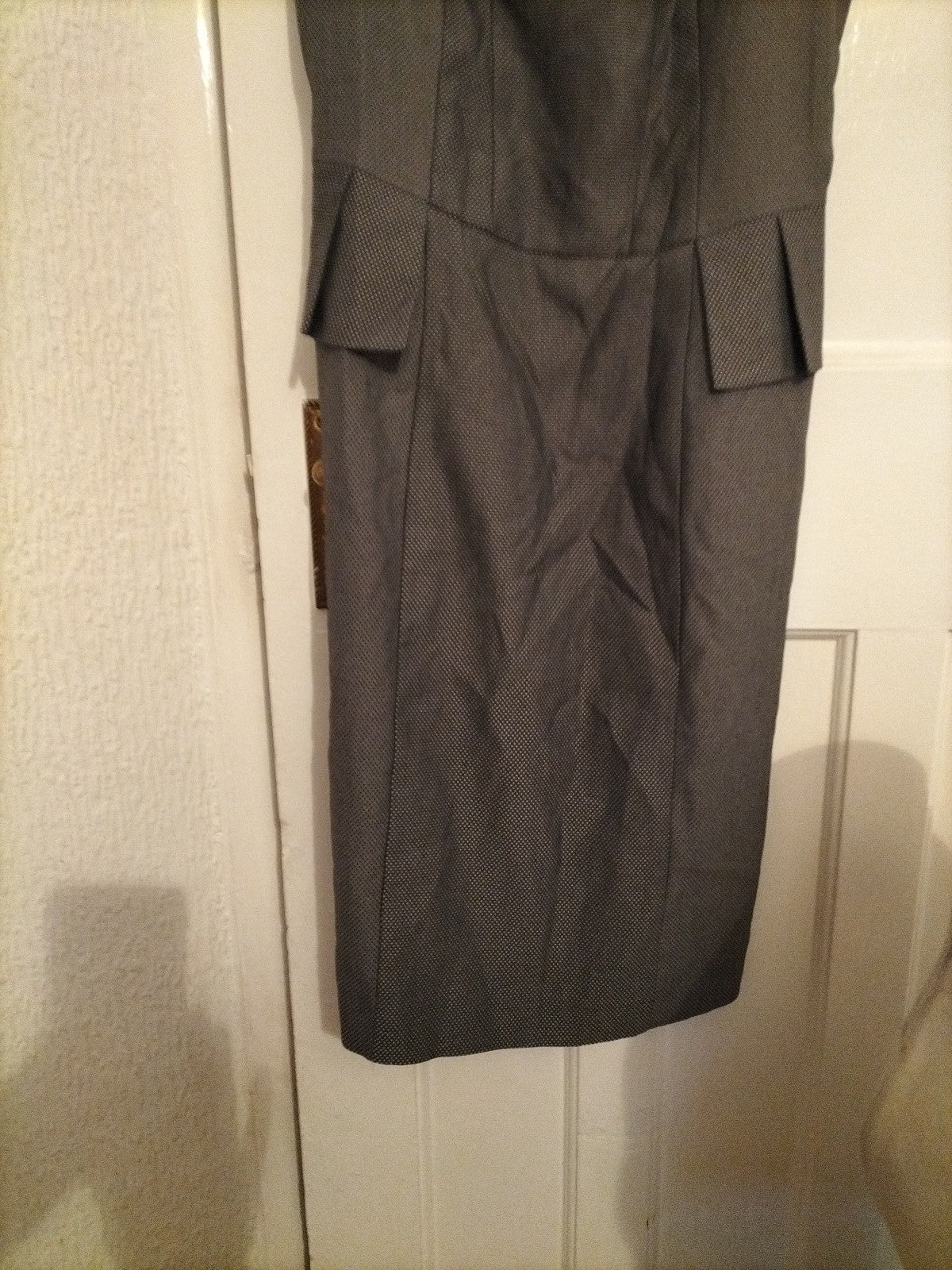 Ladies Next Size 6 Grey And Black Check Short Sleeve Office Dress