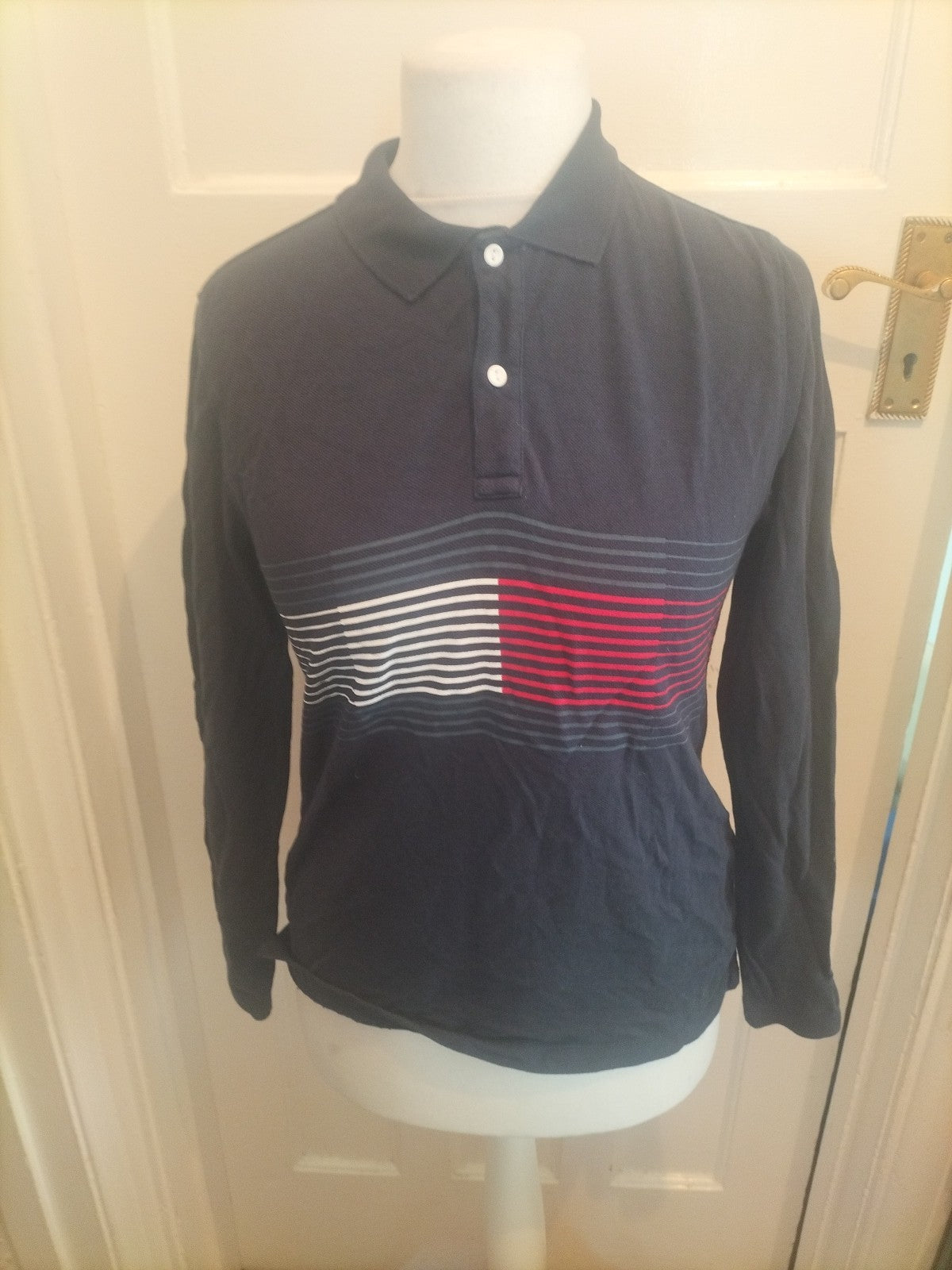 Mens Tommy Hilfiger Size 164 Navy Long Sleeve Polo