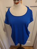 Ladies Papaya Size Medium Royal Blue Open Shoulder Short Sleeved Tshirt