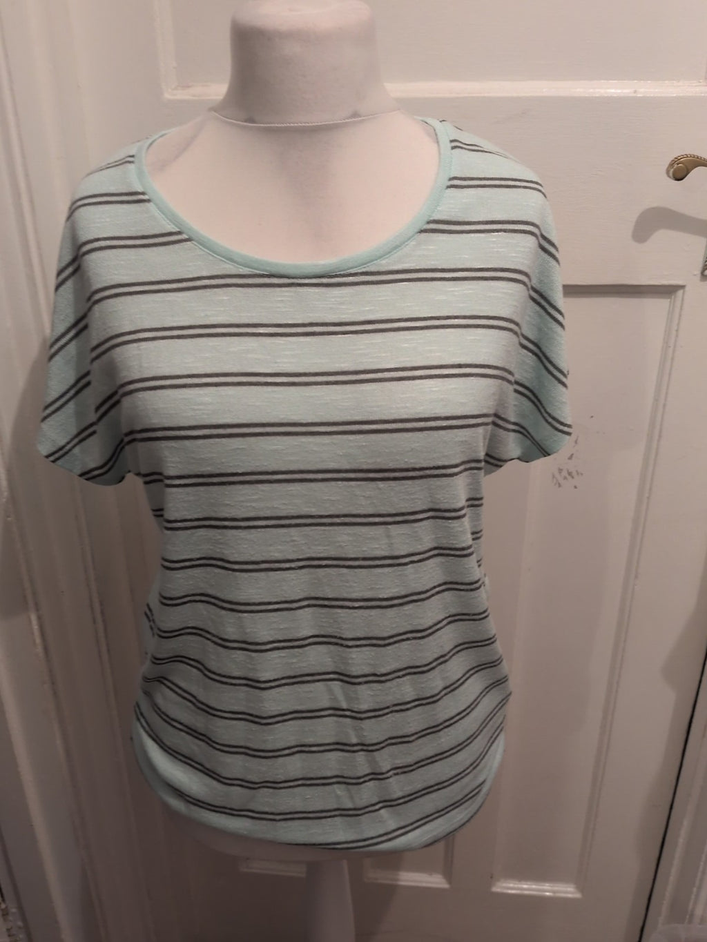 Viz.A.Viz 12/14 Pale Blue And Grey Striped Short Sleeve Blouse