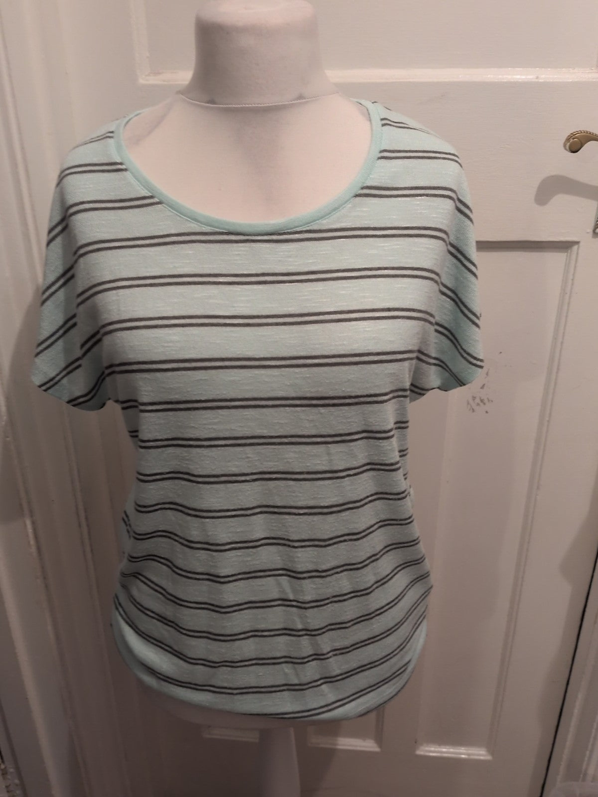 Viz.A.Viz 12/14 Pale Blue And Grey Striped Short Sleeve Blouse