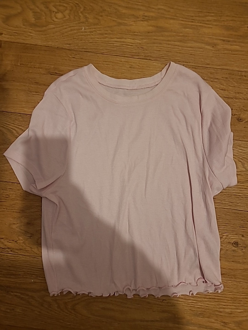 Ladies Primark Size 10/12 Pink Ribbed Short Sleeved Tshirt
