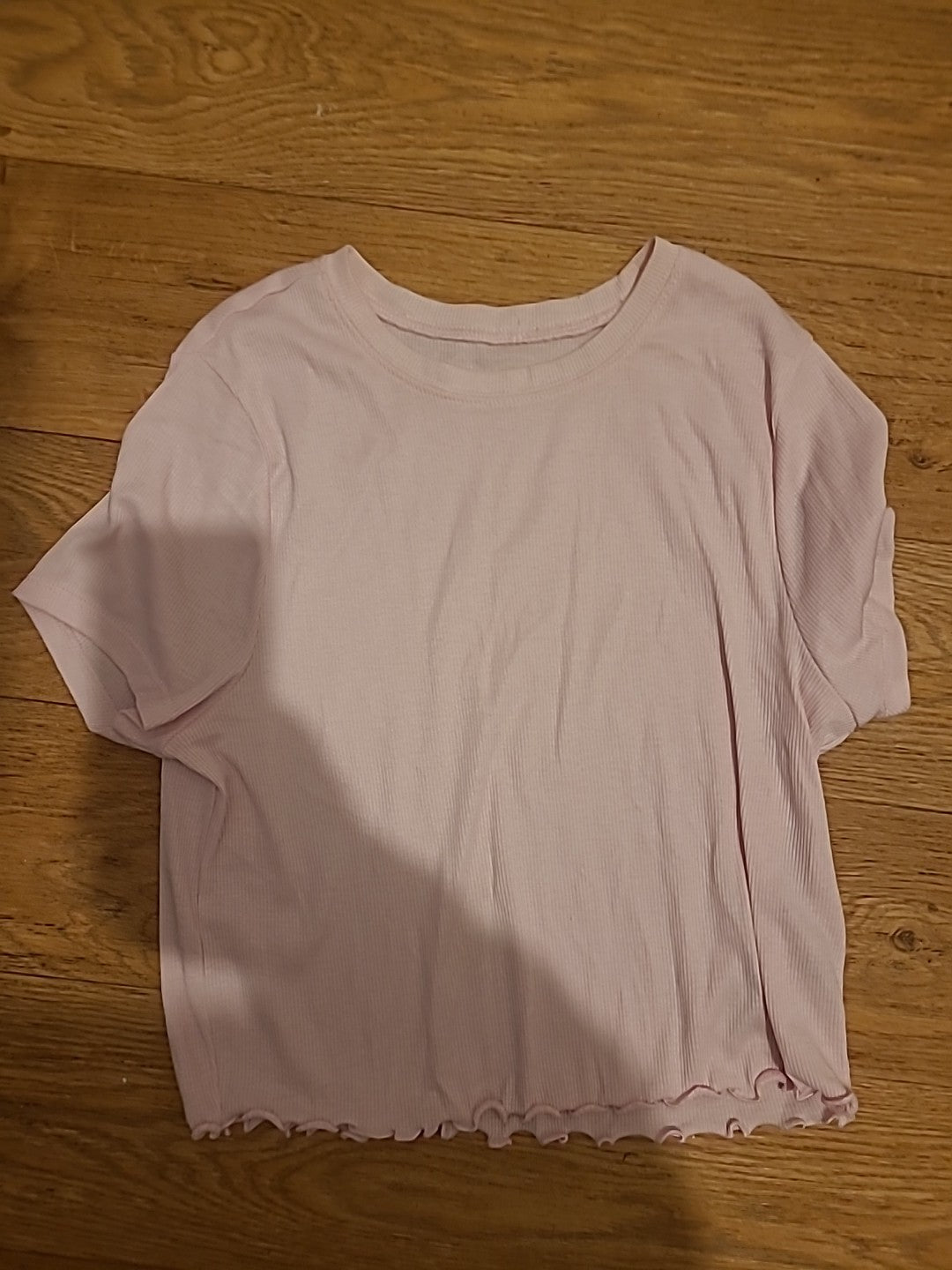 Ladies Primark Size 10/12 Pink Ribbed Short Sleeved Tshirt
