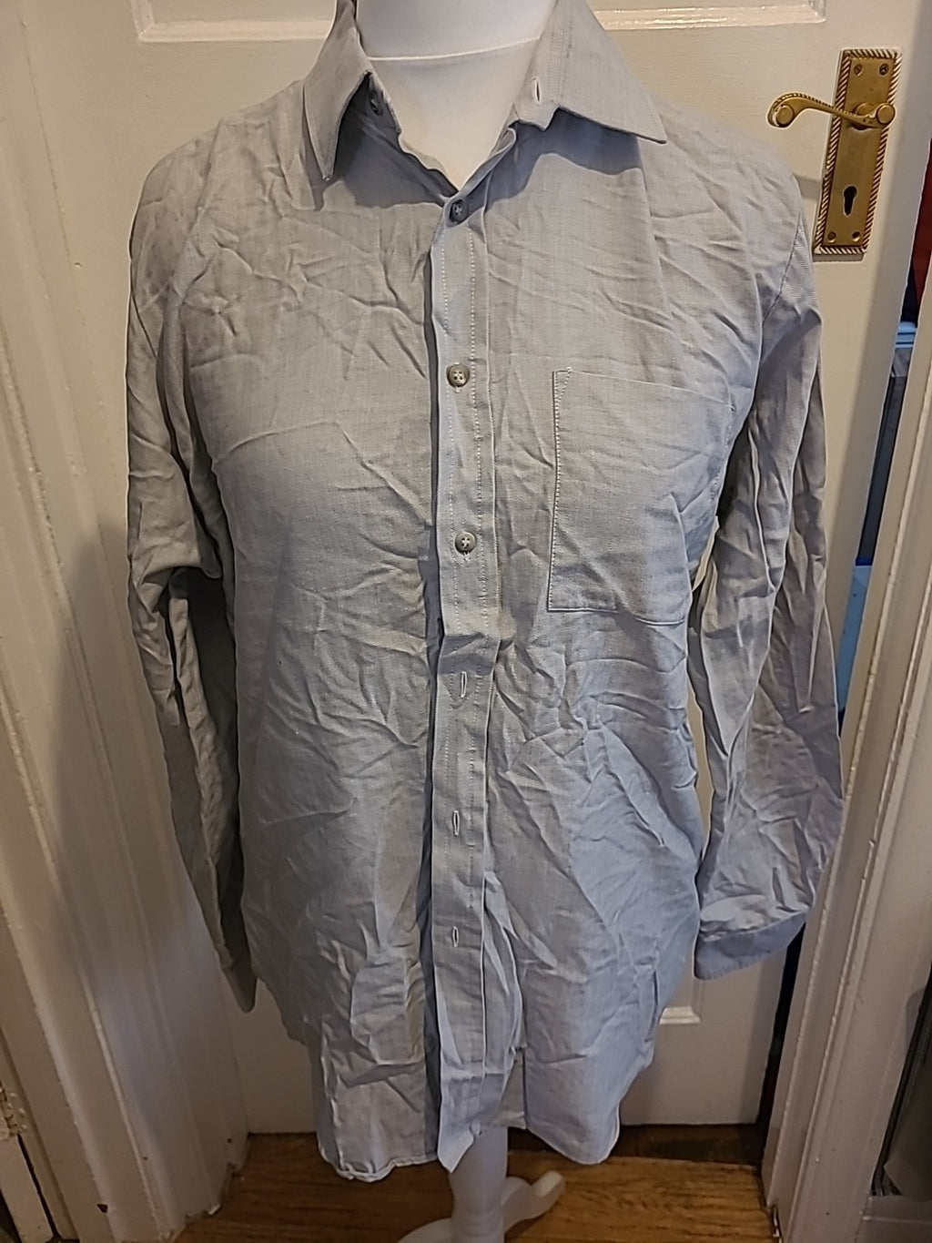 Mens St Michael Size 16" Collar Grey 100% Cotton Long Sleeved Shirt