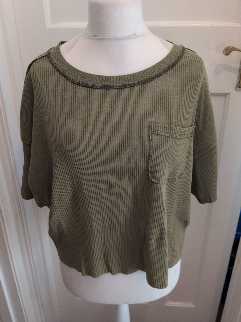 Shein Large Green Rib Short Sleeve T-shirt