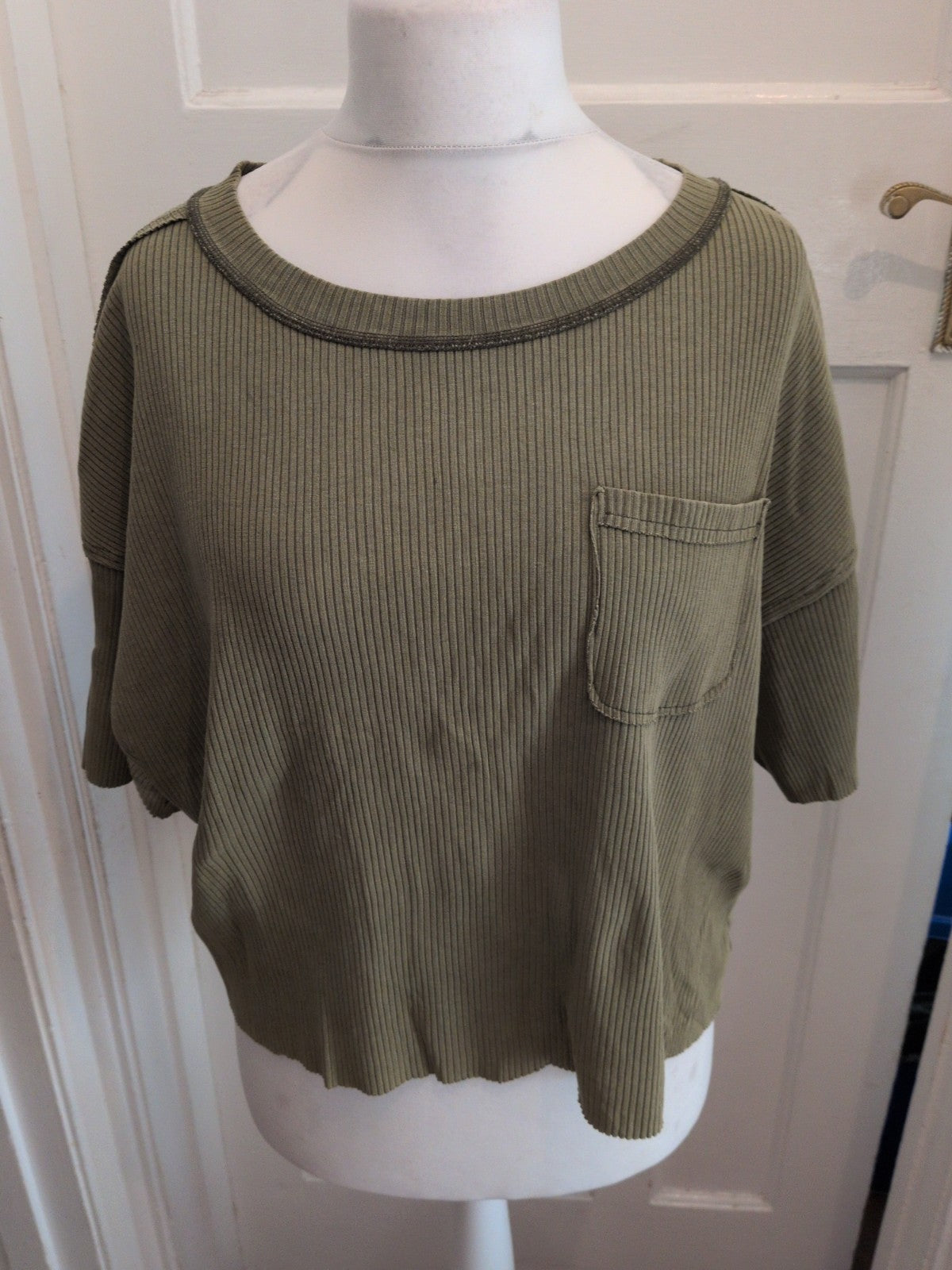 Shein Large Green Rib Short Sleeve T-shirt