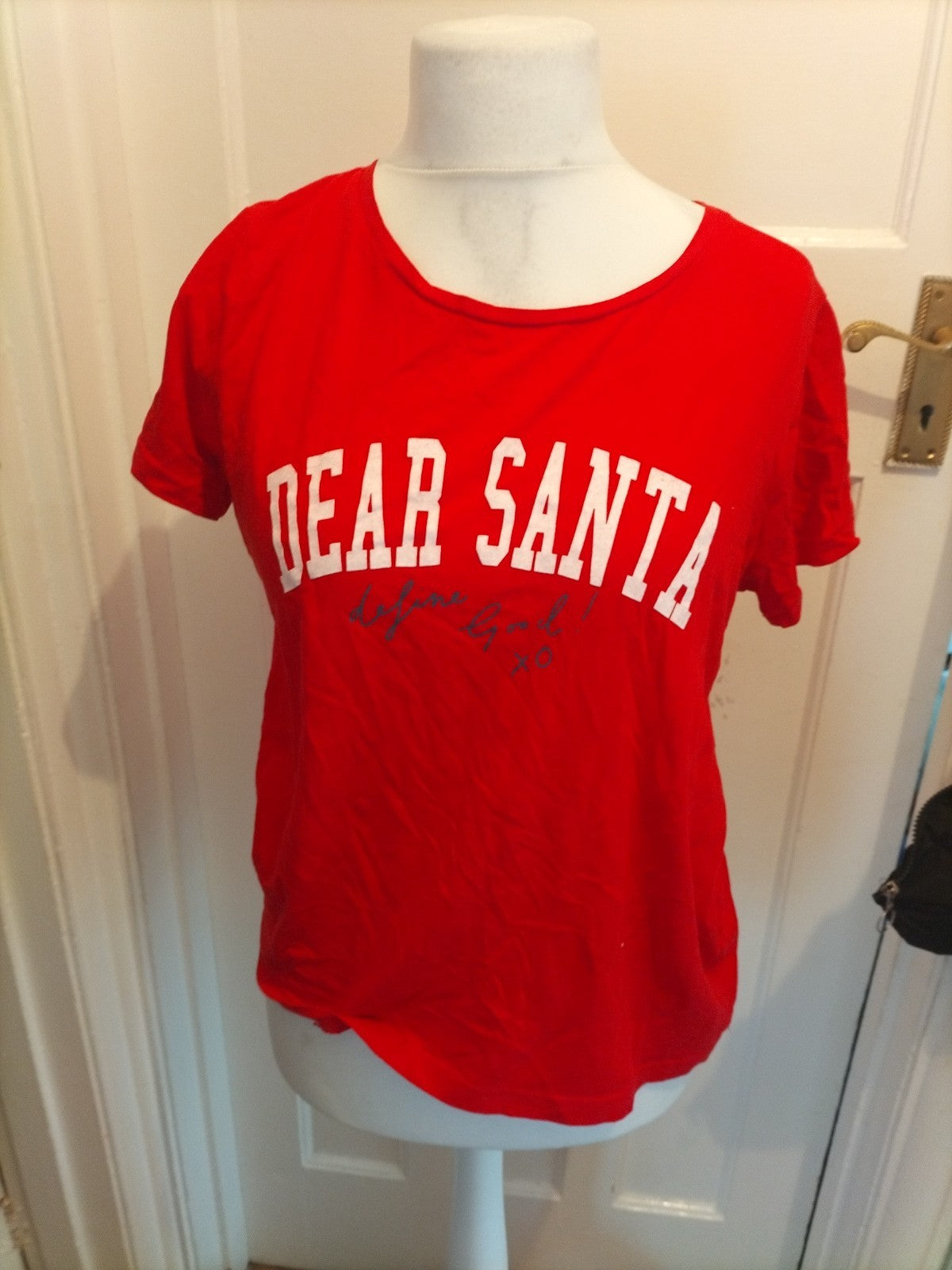 Ladies George Size 12-14 Red Short Sleeved Santa Pyjama Top