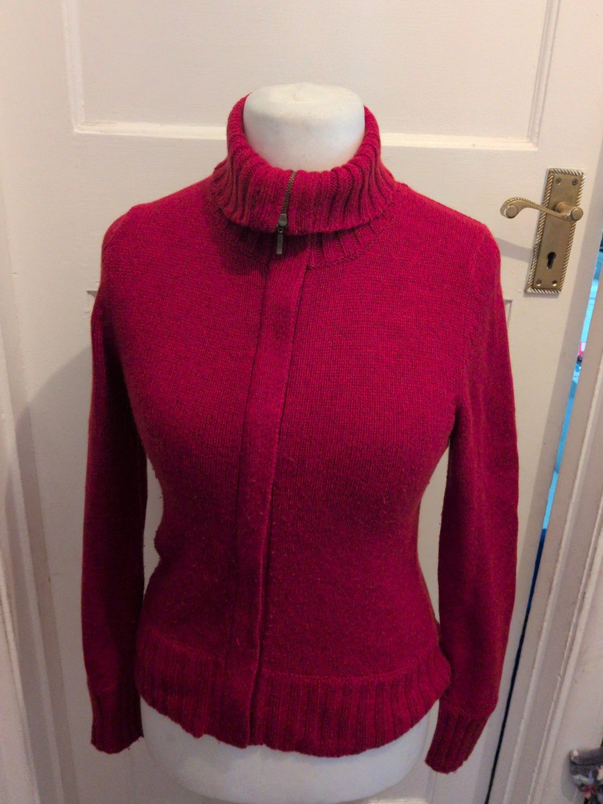 Marks And Spencer 10 Red High Neck Full Zip Jumper With Cashmere