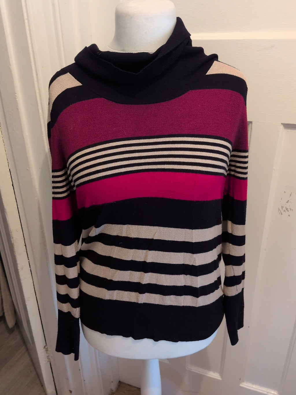 M&S Woman 16-18 High Neck Multicoloured Stripe Pullover Jumper