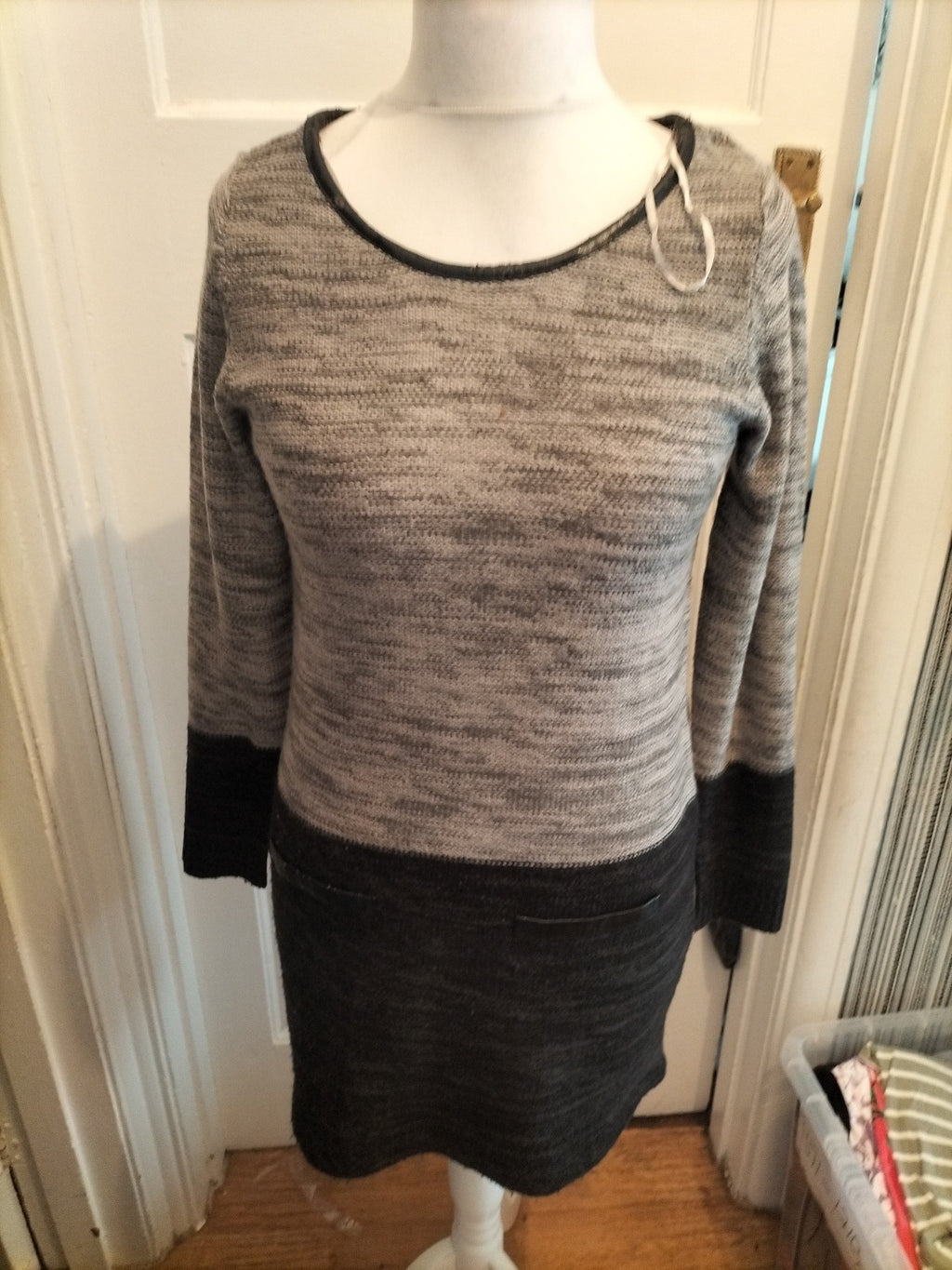 BHS 14 Grey Black Long Sleeve Jumper Dress