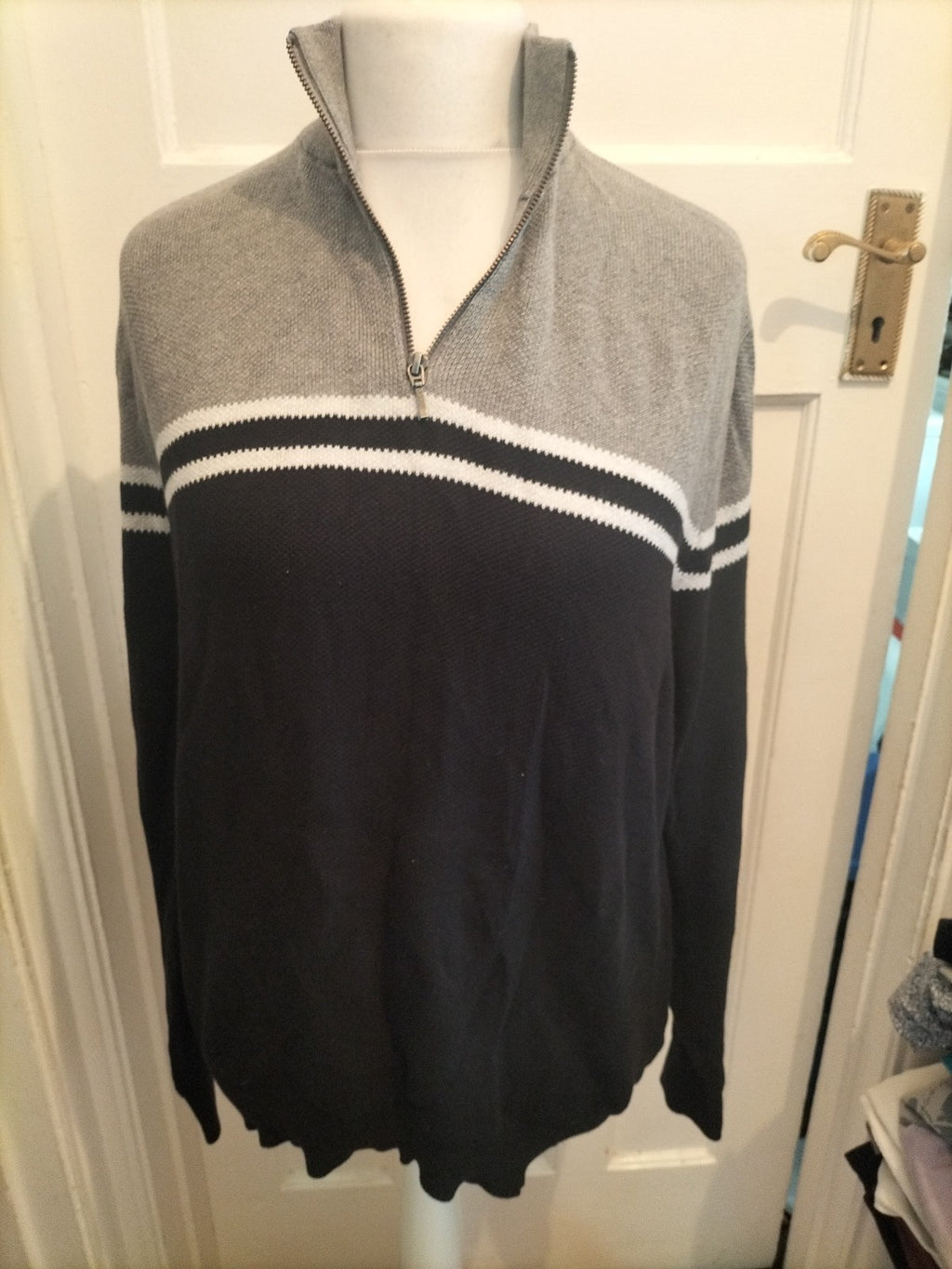 Tu Man Large Cotton Grey And Black Pullover Jumper