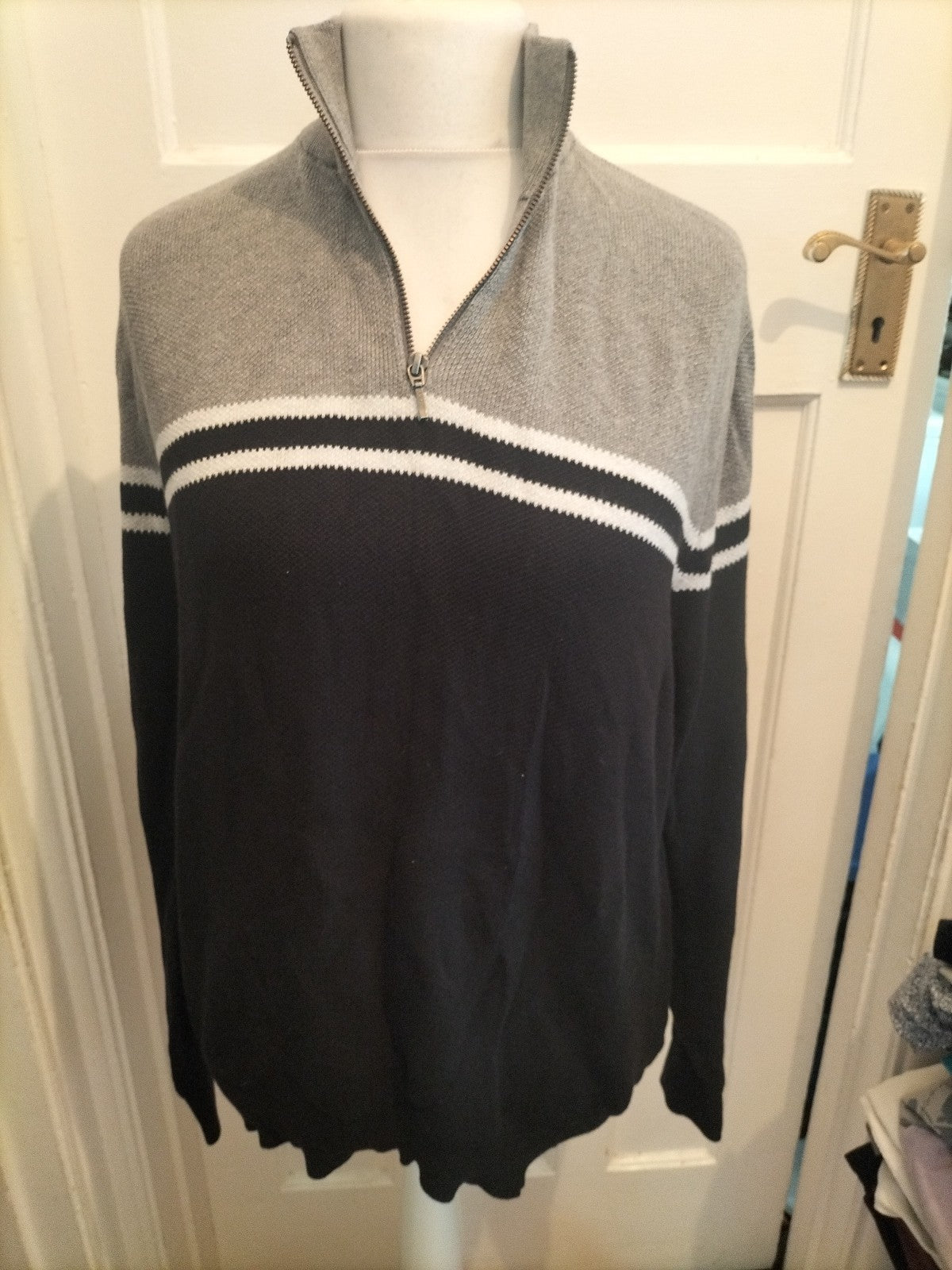 Tu Man Large Cotton Grey And Black Pullover Jumper