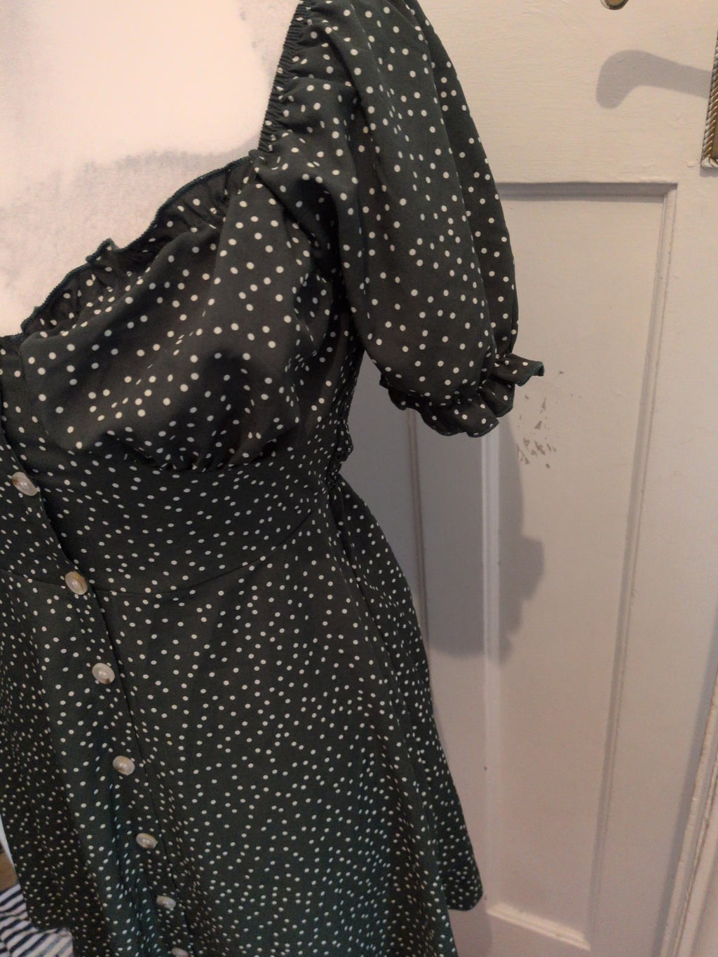 Shein Medium Green And White Spotty Short Sleeve Short Dress