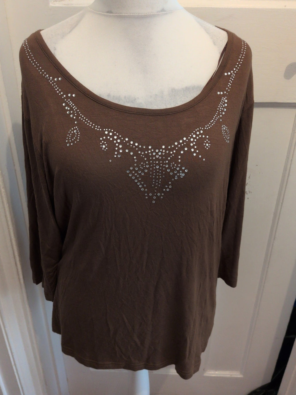 Damart 22/24 Khaki 3/4 Sleeve With Silver Diamante Blouse