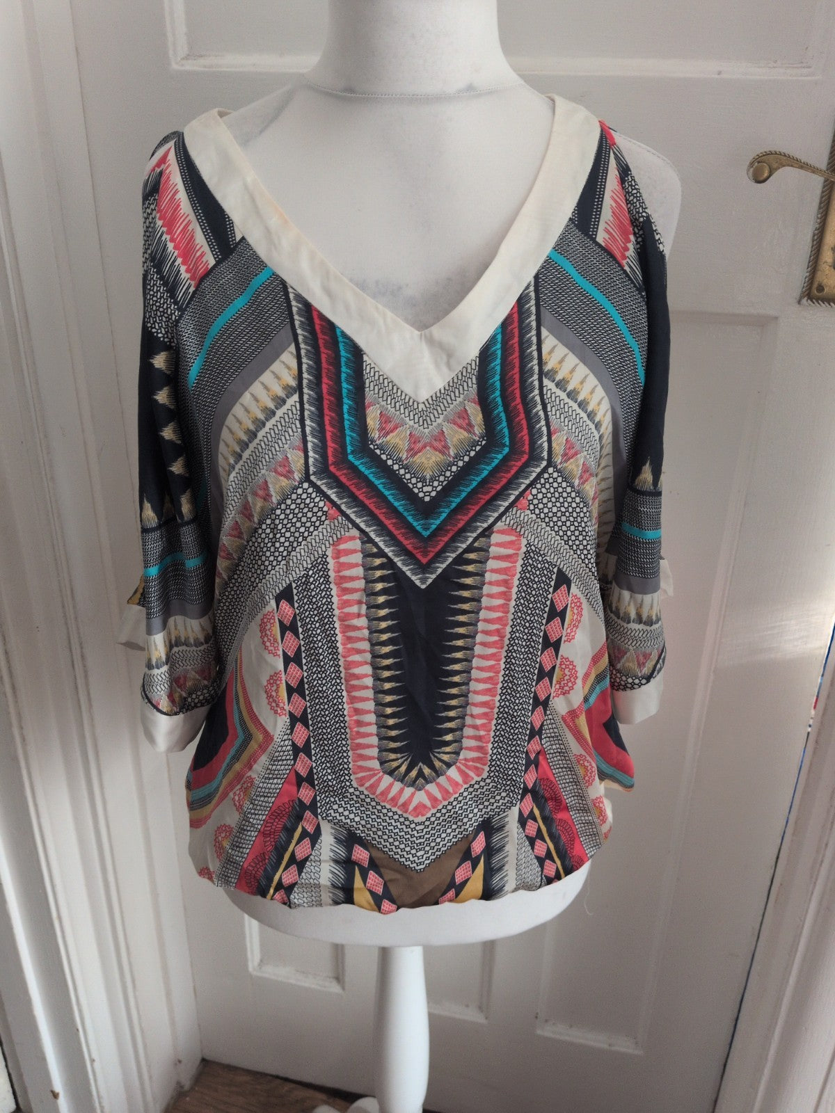 Wallis Medium Multi Aztec Short Sleeve Blouse