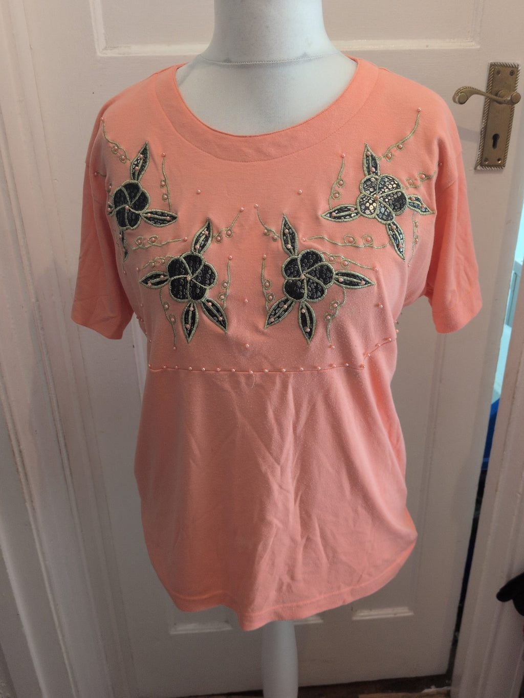 Frank Saul Free Size Pink Patterned Short Sleeve Blouse