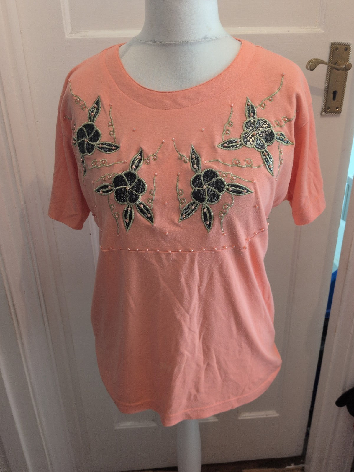 Frank Saul Free Size Pink Patterned Short Sleeve Blouse