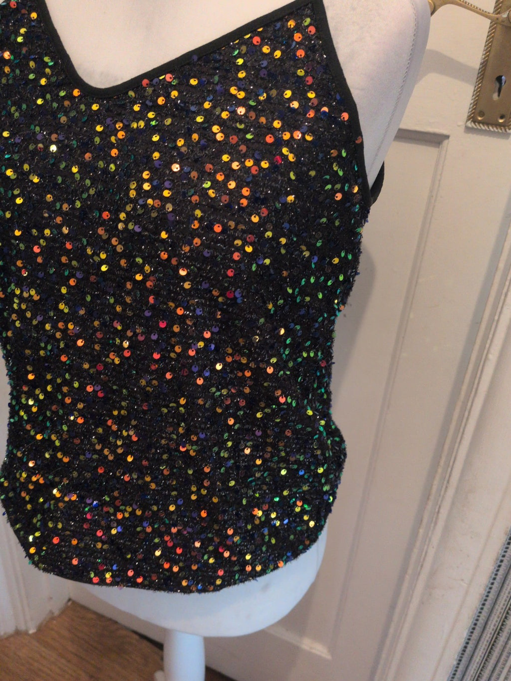 Shein Medium Black Reflective Sequins Sleeveless Cami
