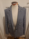 Ladies Oasis Size 10 Navy/White Striped Long Sleeved Lined Blazer