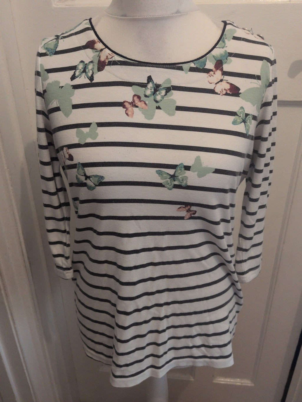 Bonmarche 14 Striped Butterfly Long Sleeve Blouse