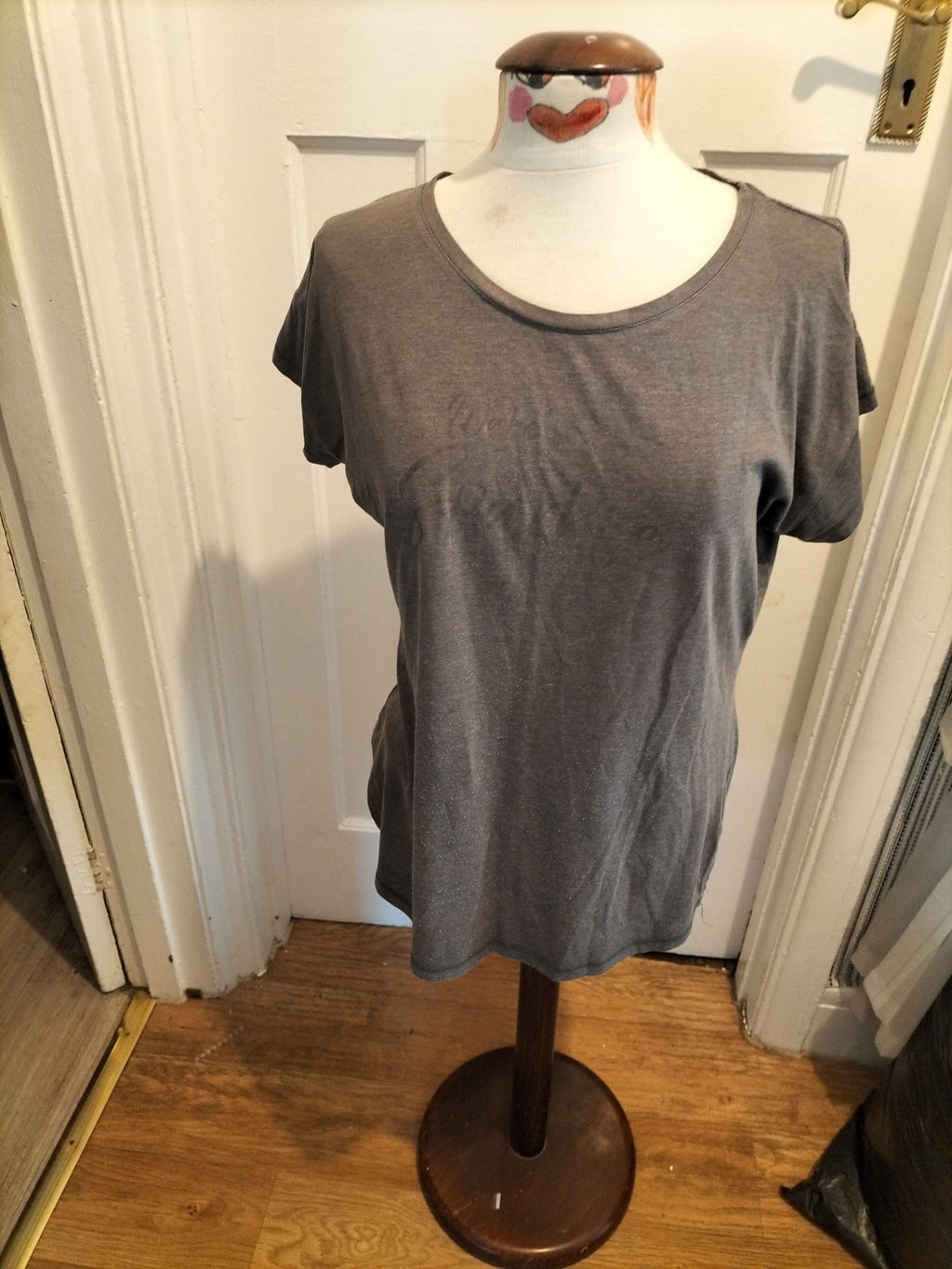 Ladies Debenhams Size 12-14 Grey Short Sleeved Pyjama Top