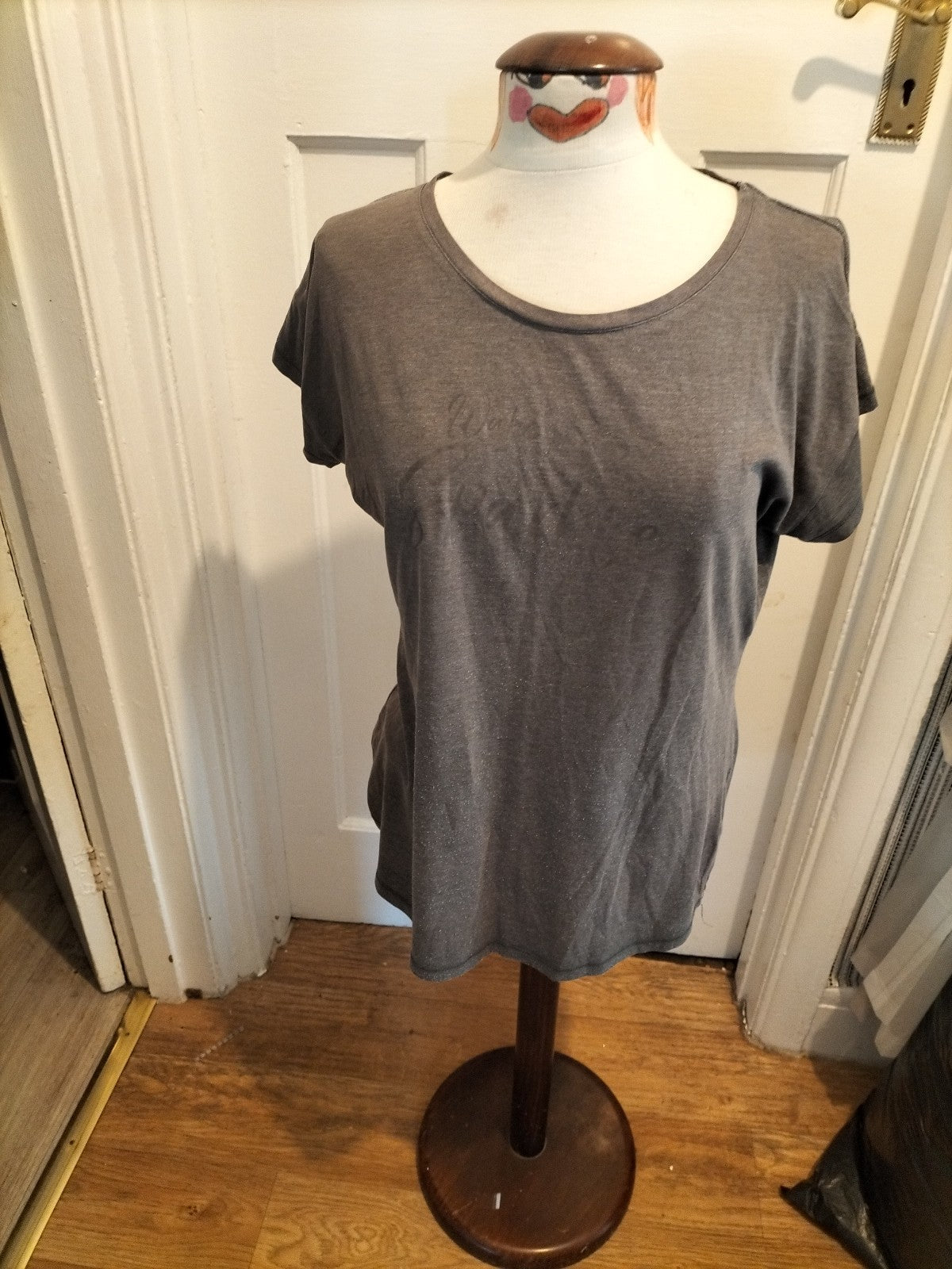 Ladies Debenhams Size 12-14 Grey Short Sleeved Pyjama Top