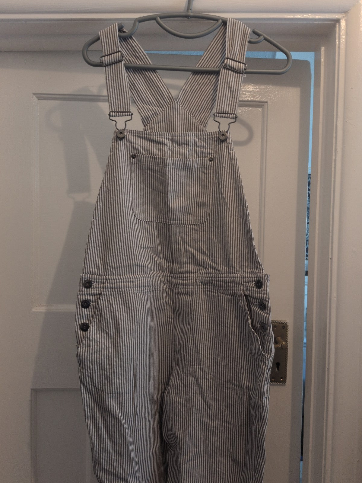 Ladies Dungarees Huffer Green/white Striped Size 8