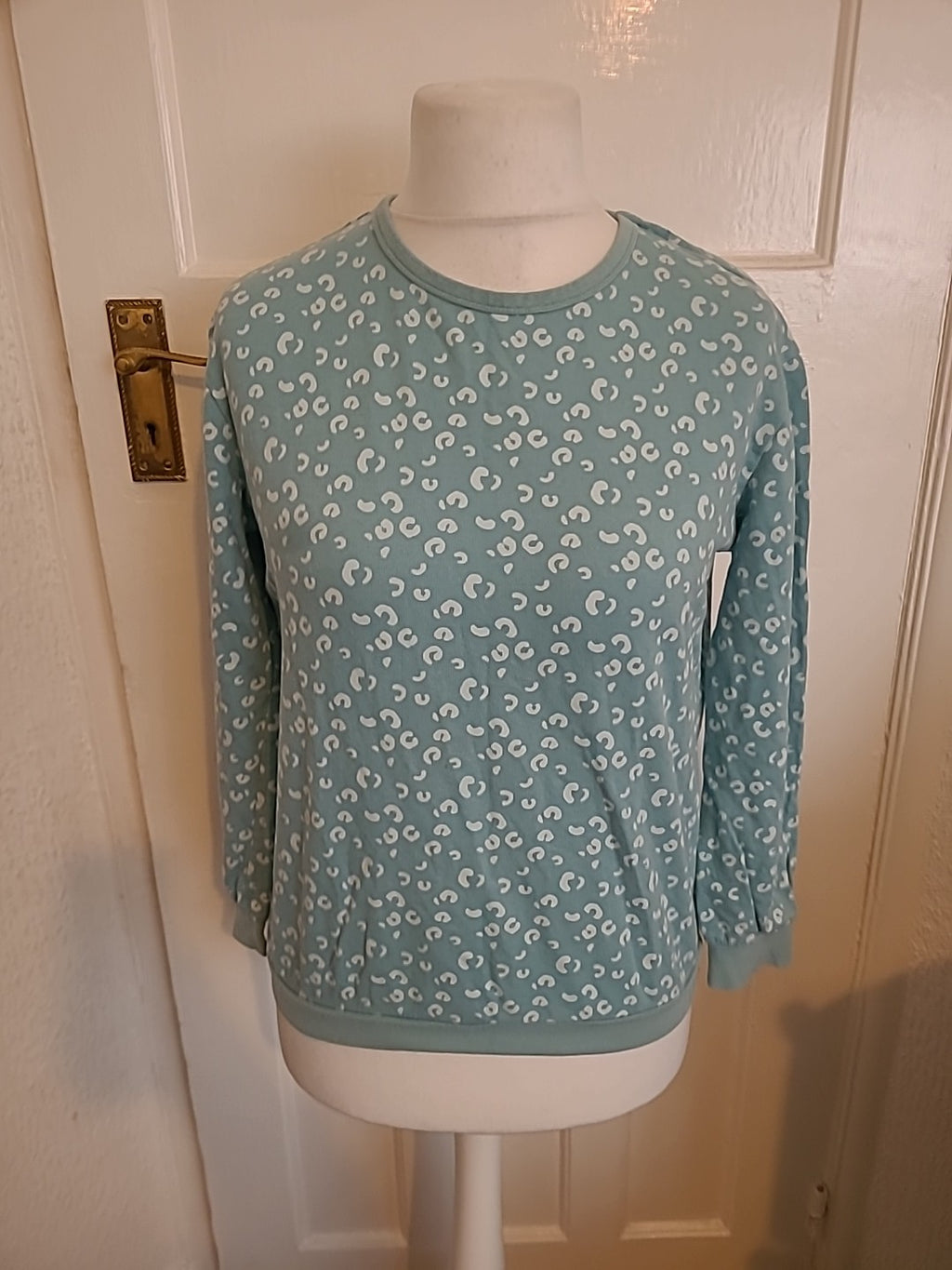 Ladies John Lewis Size 14 Mint And White Long Sleeved Blouse