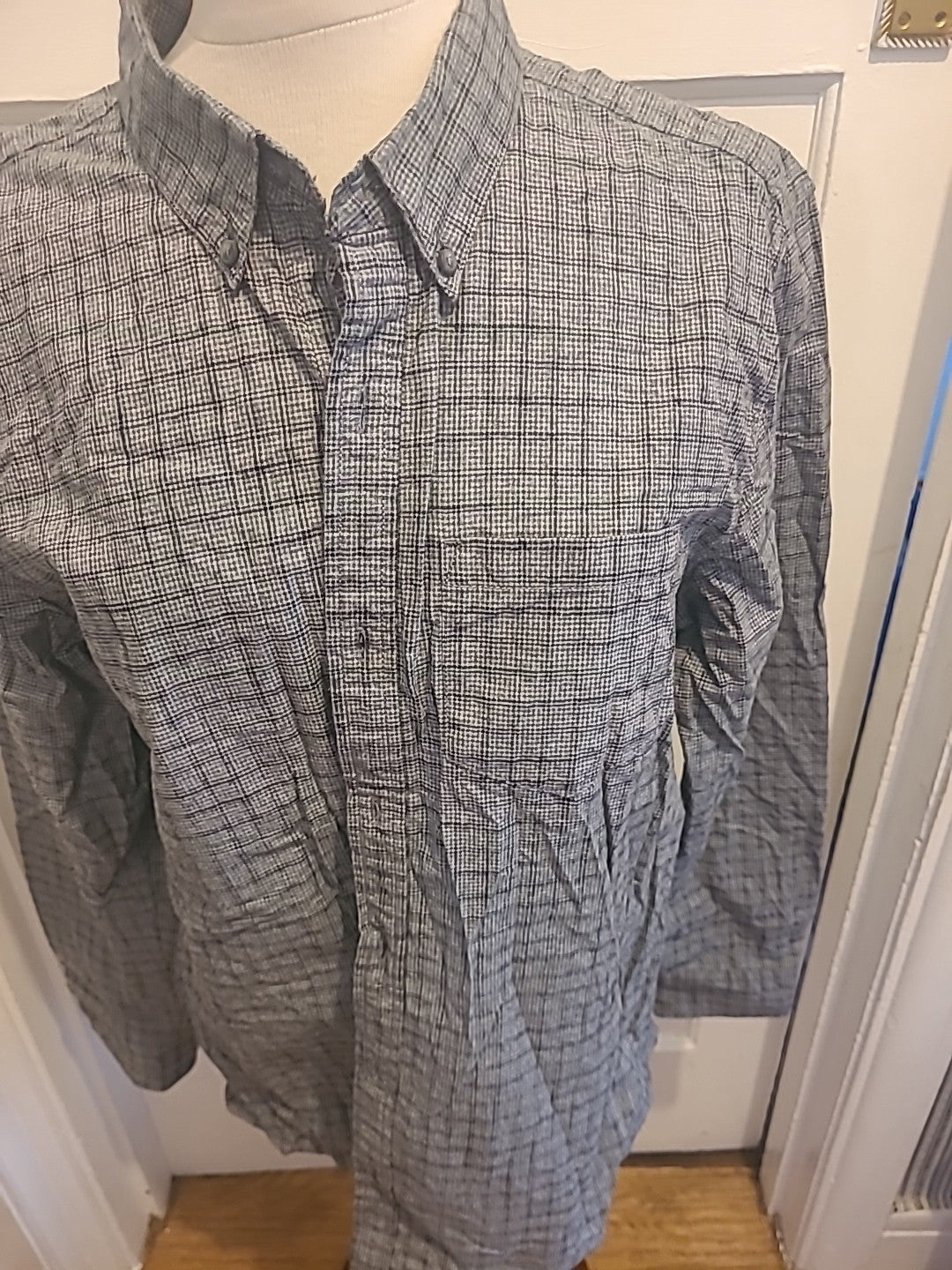 Mens Copper & Black Size Large Regular Slim Fit Grey Check Shirt