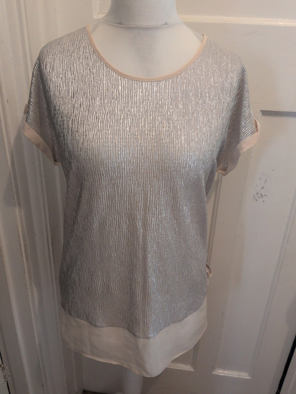 Bodyflirt Medium Silver Crinkle Short Sleeve Blosue