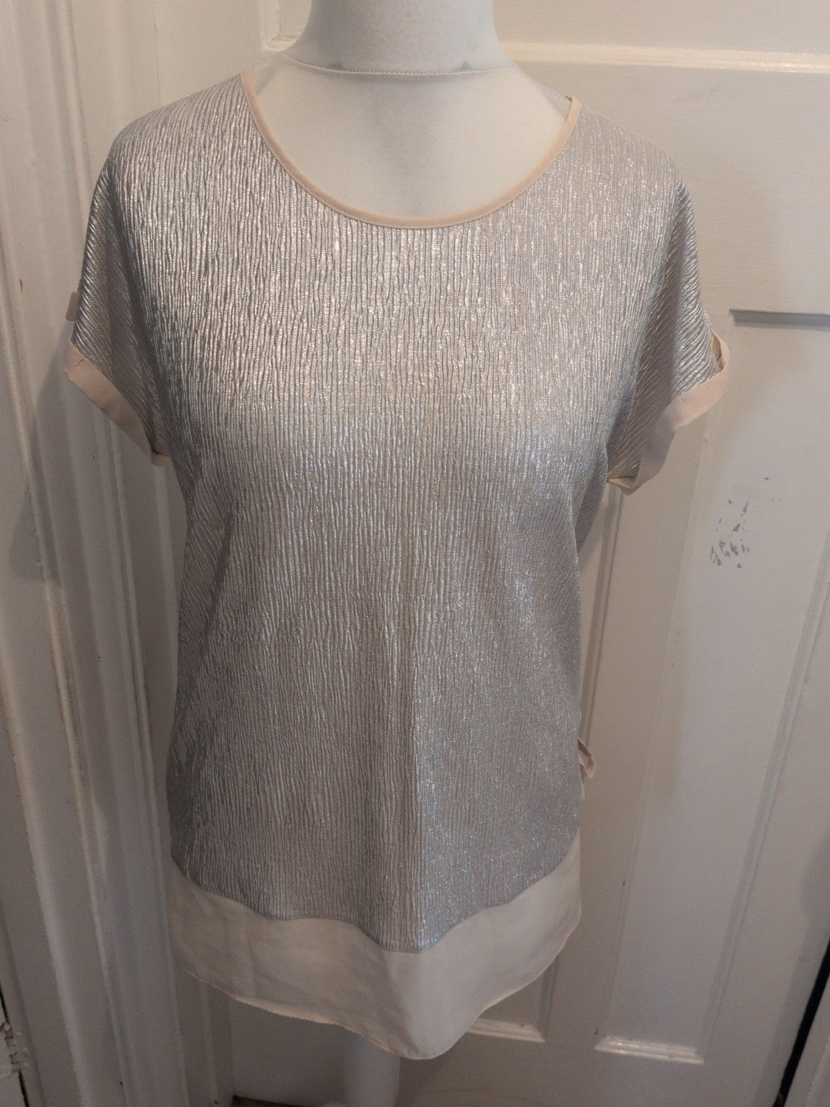 Bodyflirt Medium Silver Crinkle Short Sleeve Blosue